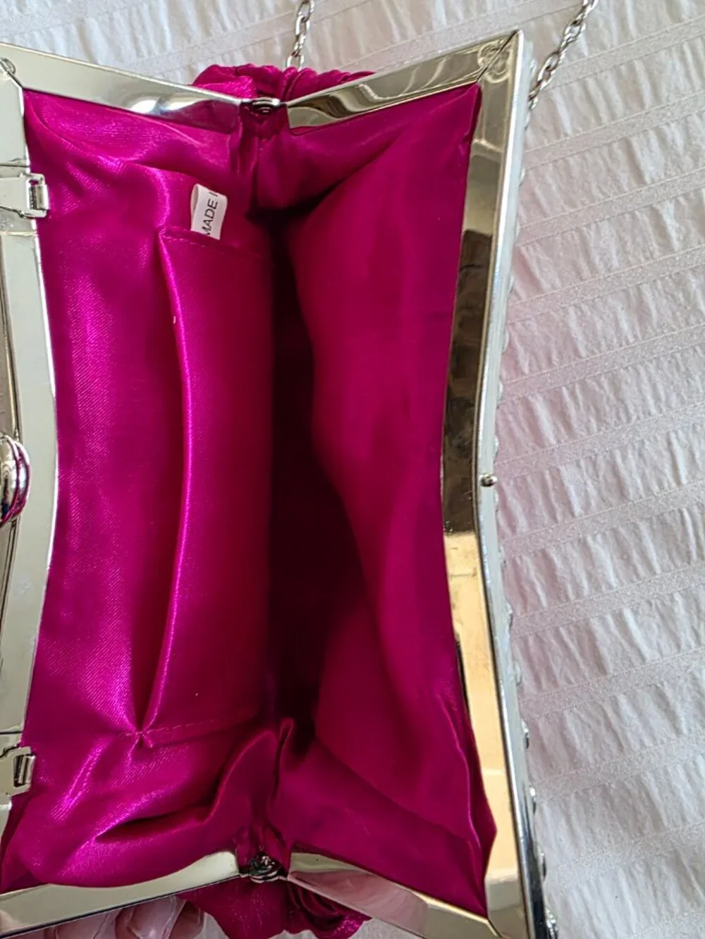 Fuschia Woven Satin Evening Bag
